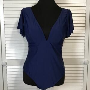 NWT Cupshe Navy Blue One Piece Ruffle Sleeves Beachwear Swimsuit L